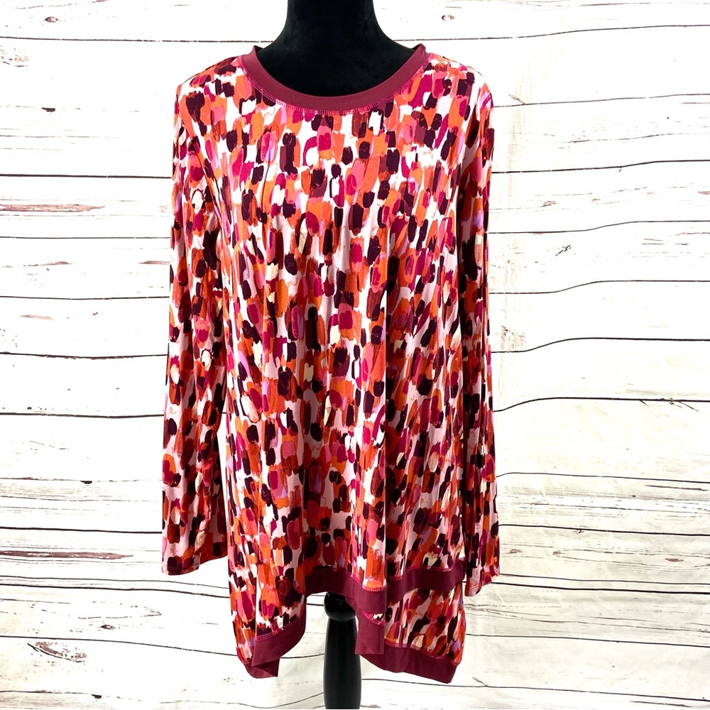LOGO by Lori Goldstein Top Women’s XL Red Long Sleeves Round Neck